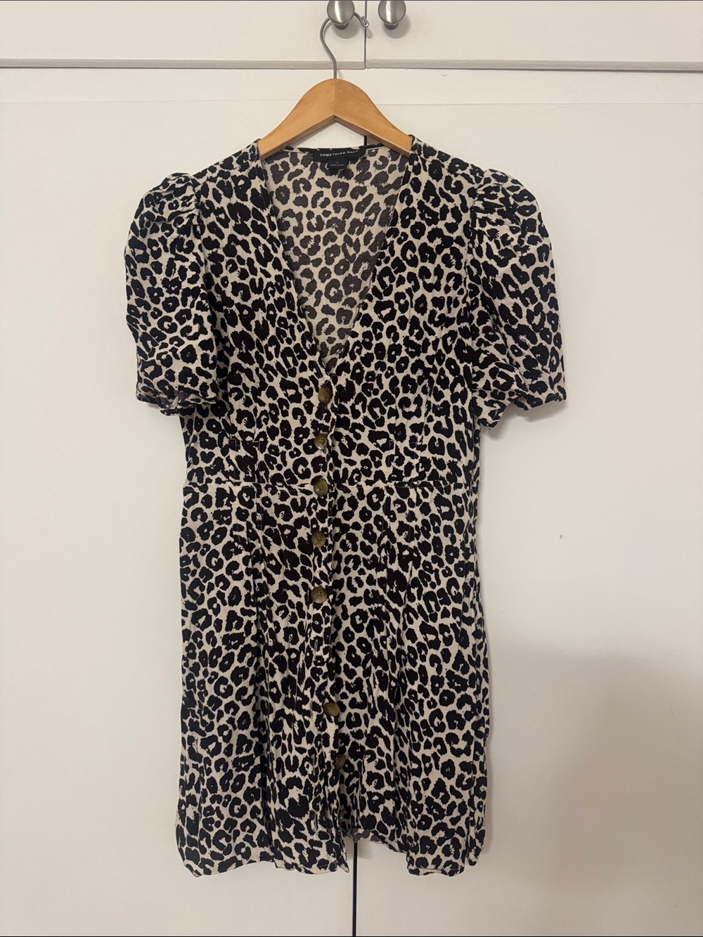Something Navy Leopard Print Button-Front Dress in Black and Cream